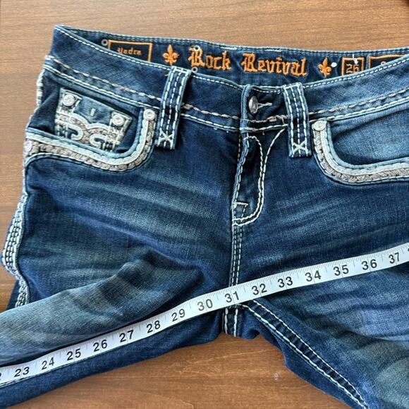 Rock Revival | Womens Yadra Straight Stretch Jean Dark Wash Embellished Denim 26 - Picture 9 of 10